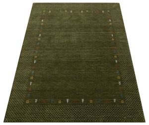 Tribal Border Design Hand Loomed Wool Area Rug