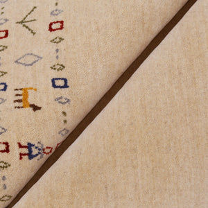 Tribal Border Ivory Design Hand Loomed Wool Area Rug