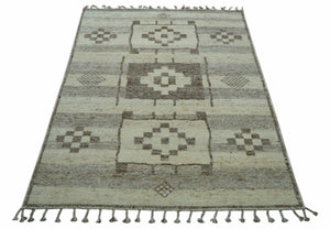 Tribal Custom Made Contemporary Beige Hand knotted Wool Area Rug