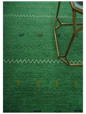 Tribal Design Green Custom Made Traditional Hand loom Wool Area Rug