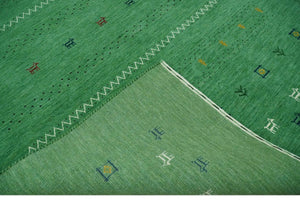 Tribal Design Green Traditional Hand loom 4.6x7 Wool Area Rug