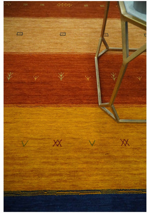 Tribal Gabbeh Blue, Brown, Gold and Rust 4.6x6.6 Stripes Design Wool area Rug