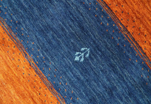 Tribal Gabbeh Green, Gold, Rust and Blue Stripes Design 4.6x7 Wool area Rug