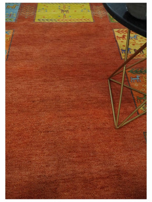Tribal Gabbeh Rust, Green, Mustard and Aqua 8x10 Hand knotted Wool Area Rug