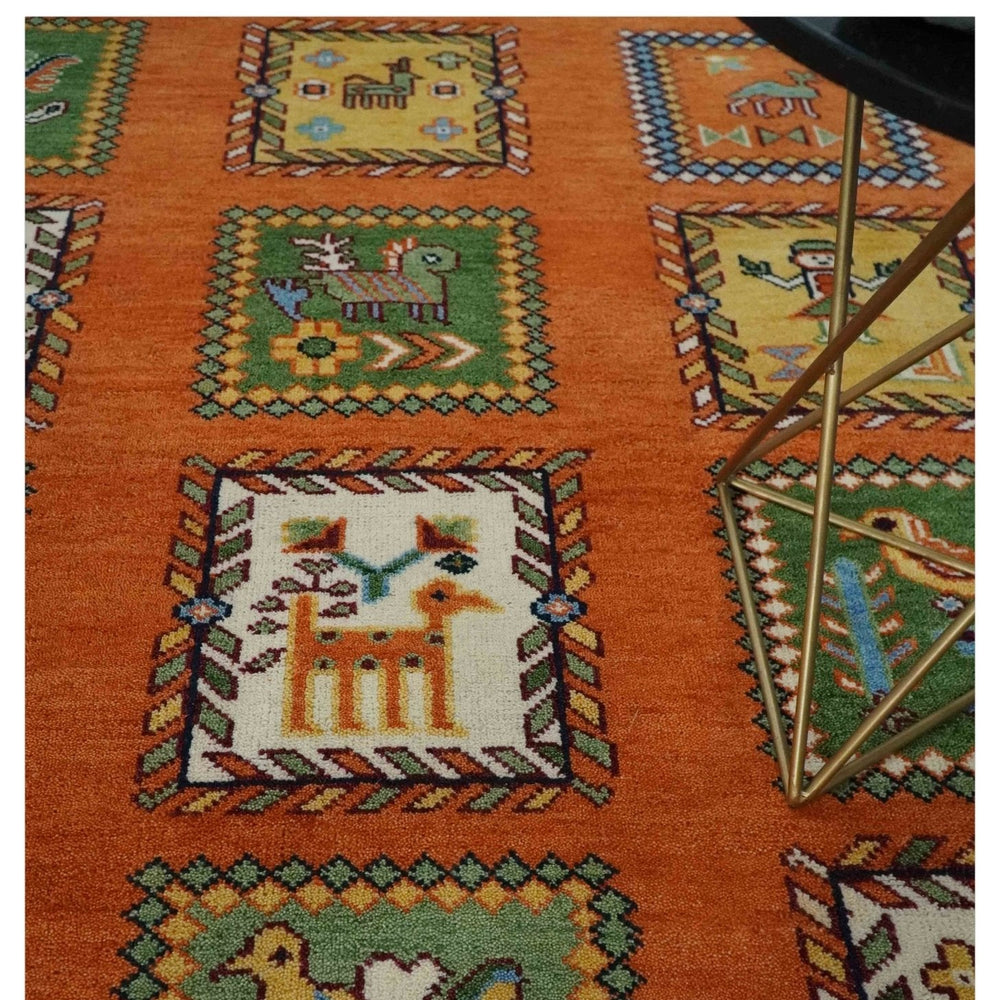 Tribal Gabbeh Rust, Ivory, Green and Beige Hand knotted Multi Size Antique Look Traditional Wool Area Rug