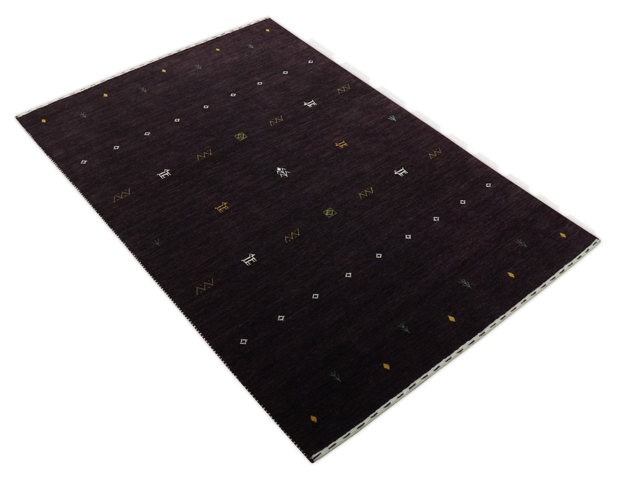 Tribal look Dark Purple Traditional Hand loom 4.6x7 Wool Area Rug