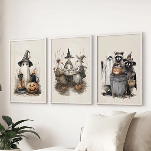Halloween Set of 3 Wall Art. Ghost, Witch, Animals, Pumpkins