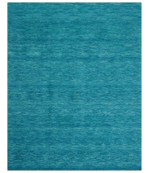 Trident Custom Made Solid Modern Blue Hand Tufted Wool Area Rug