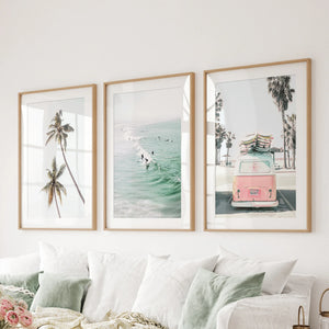 Tropical Beach Wall Art Set. Modern Coastal Surfing Prints