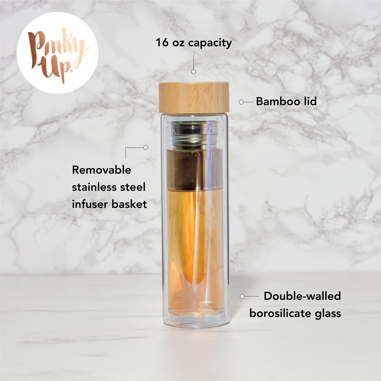 Blair™ iridescent glass travel infuser mug by pinky up