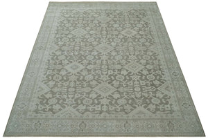 Turkish Design Brown and Ivory 8x10 Hand Knotted Antique Style Traditional Low Pile Wool Rug