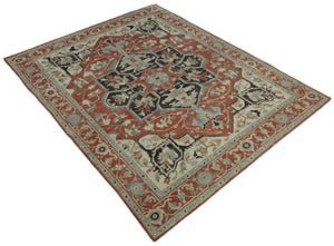 Traditional Heriz Rust And Beige Hand Knotted Wool Area Rug