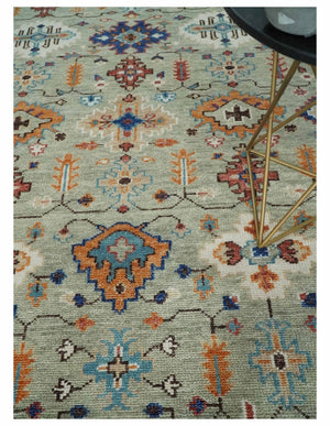 Turkish Knot Antique Green and Ivory Traditional Hand knotted Wool Rug