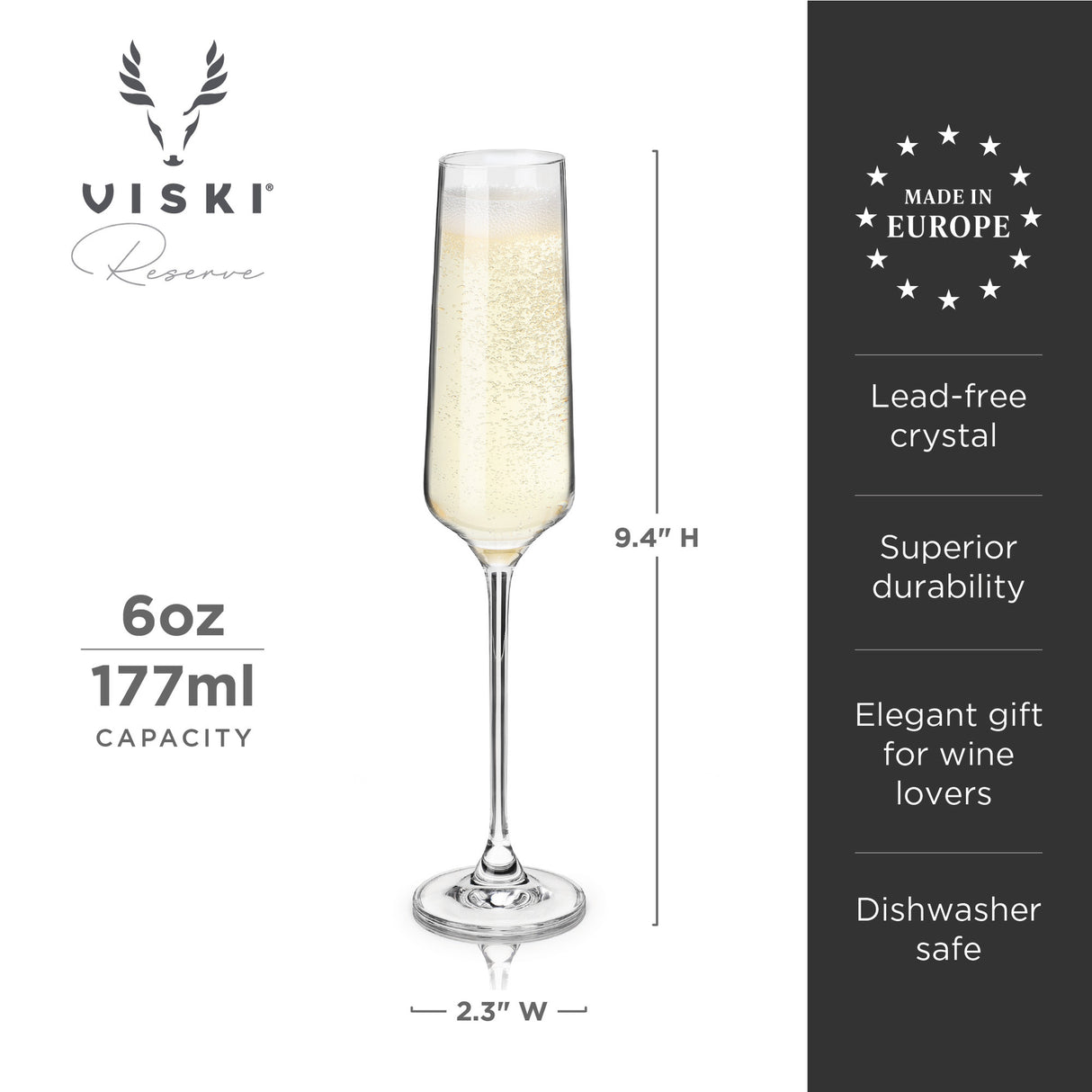 Reserve inez crystal flute glasses by viski (set of 4)