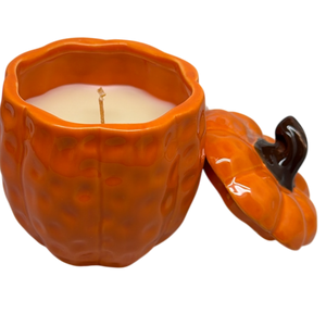 Covered Ceramic Pumpkin Jar Wax Candle - Orange