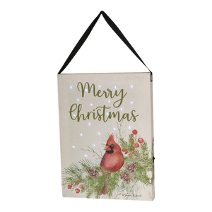 Fiber Optic Lighted Canvas Art - Merry Christmas Cardinal