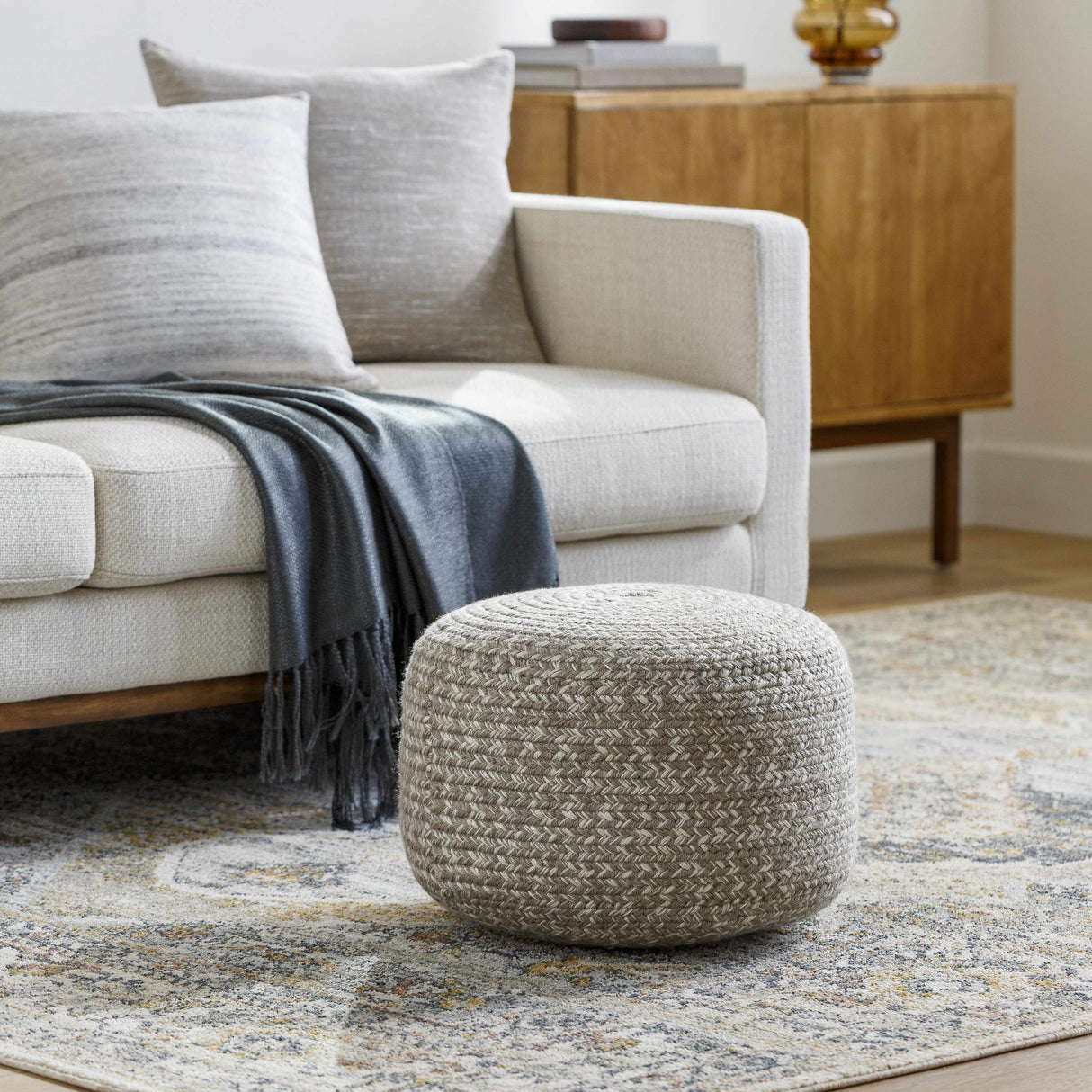 Tonanitla Natural Fiber Light Gray Knitted Pouf