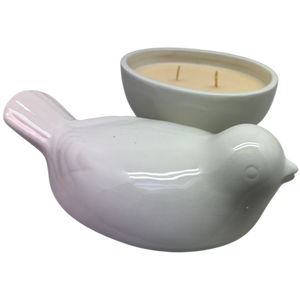 Bird Covered Candle Dish - Fresh Linen