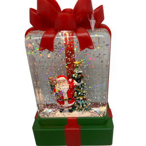 B/O Lighted Holiday Water Globe Gift Box With Santa
