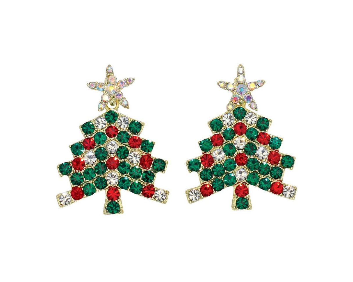 Twinkling Festive Trees With Crystals Earrings