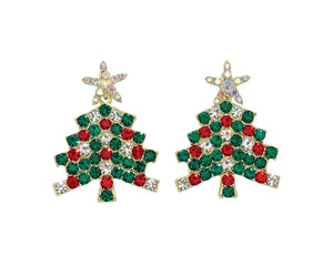 Twinkling Festive Trees With Crystals Earrings