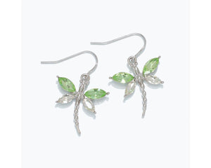 Fanciful Crystal Dragonfly Earrings – Spring Green & Clear