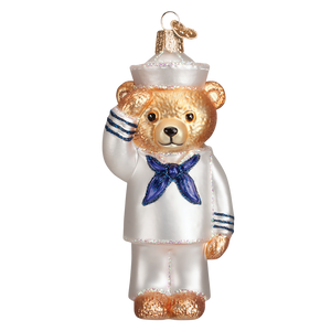 Old World Christmas Navy Bear Glass Blown Ornament