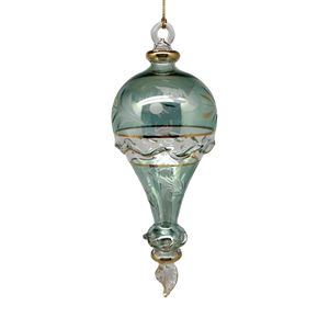 Clear Etched Blown Glass Hot Air Balloon - Green