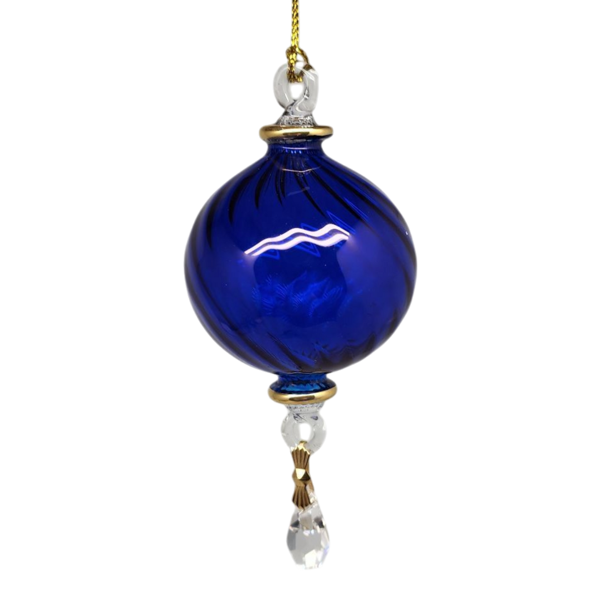 Ribbed Sphere Glass With Gold Accents - Cobalt