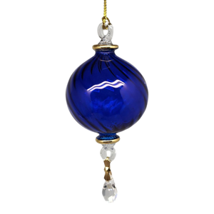 Ribbed Sphere Glass With Gold Accents - Cobalt
