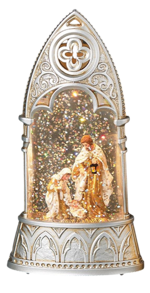 Lighted Holy Family Glitterdome Arch - Silver