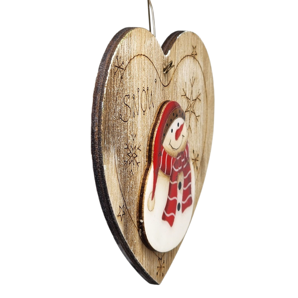 Snowy Smiles Heart Wooden Ornament