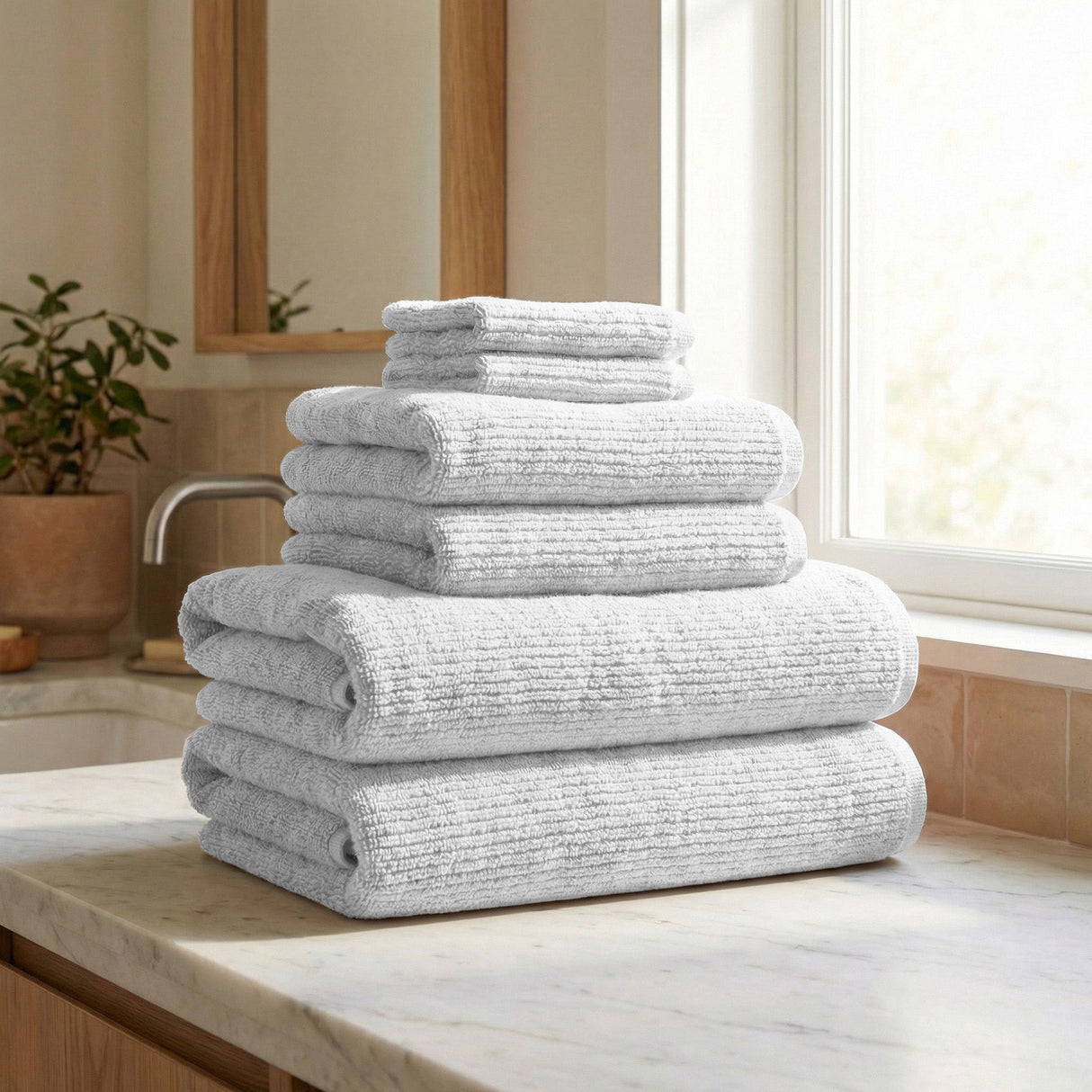 Turkish Cotton Ribbed 6-Piece Bath Towel Set - Georgiana Collection