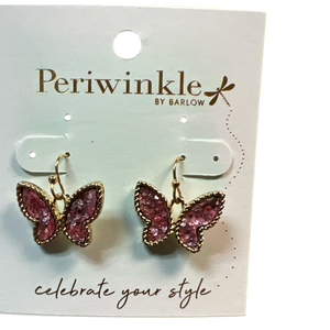 Butterfly Earrings – Pink Glitter with Gold Trim