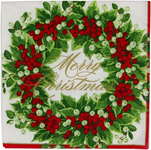 Holly and Berry Wreath Paper Cocktail Napkins