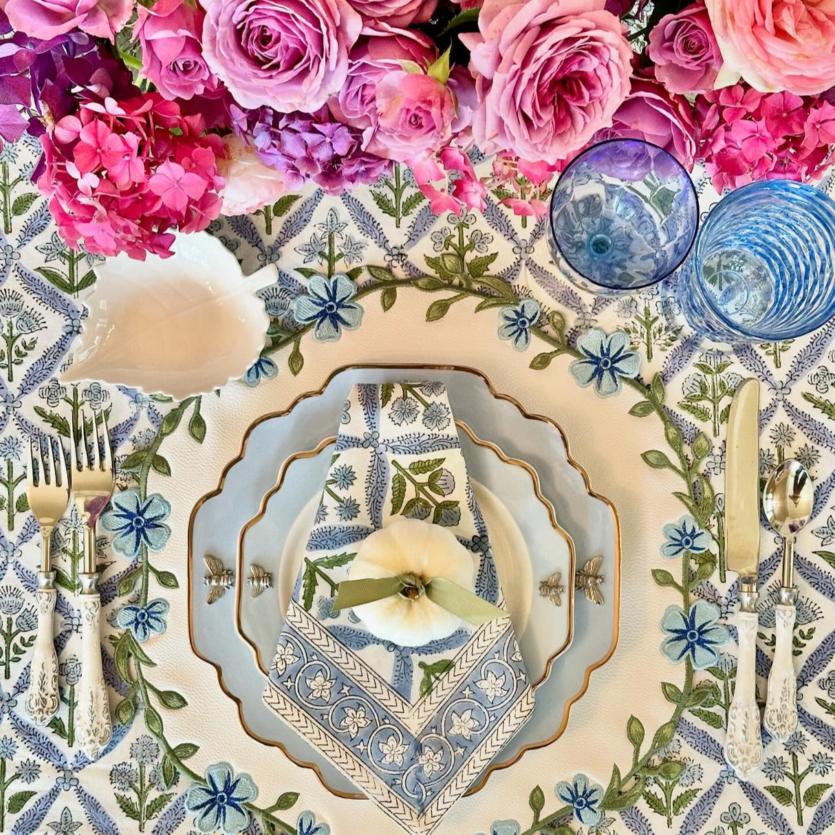 Unity White Blue Round Faux Leather Placemats