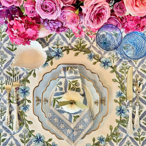 Unity White Blue Round Faux Leather Placemats