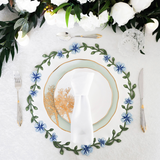 Unity White Blue Round Faux Leather Placemats