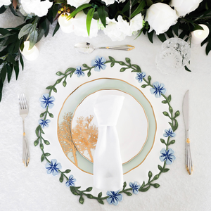 Unity White Blue Round Faux Leather Placemats