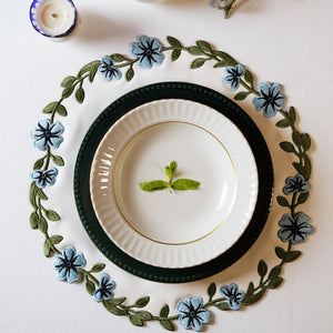 Unity White Blue Round Faux Leather Placemats