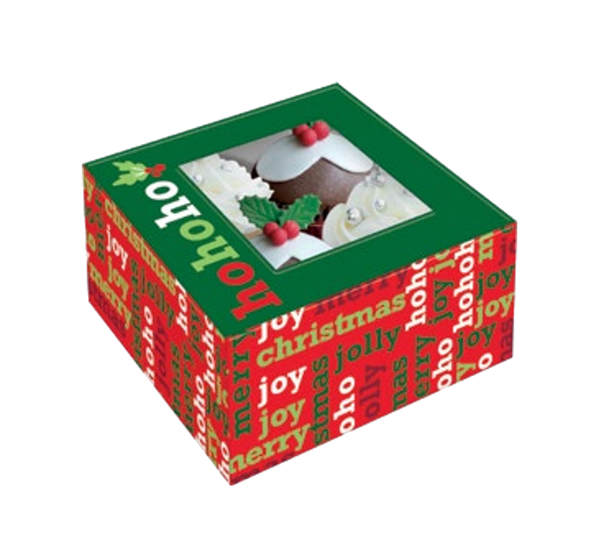 Bakery Box - 4 Cup Cakes or Cookies - Ho Ho Ho