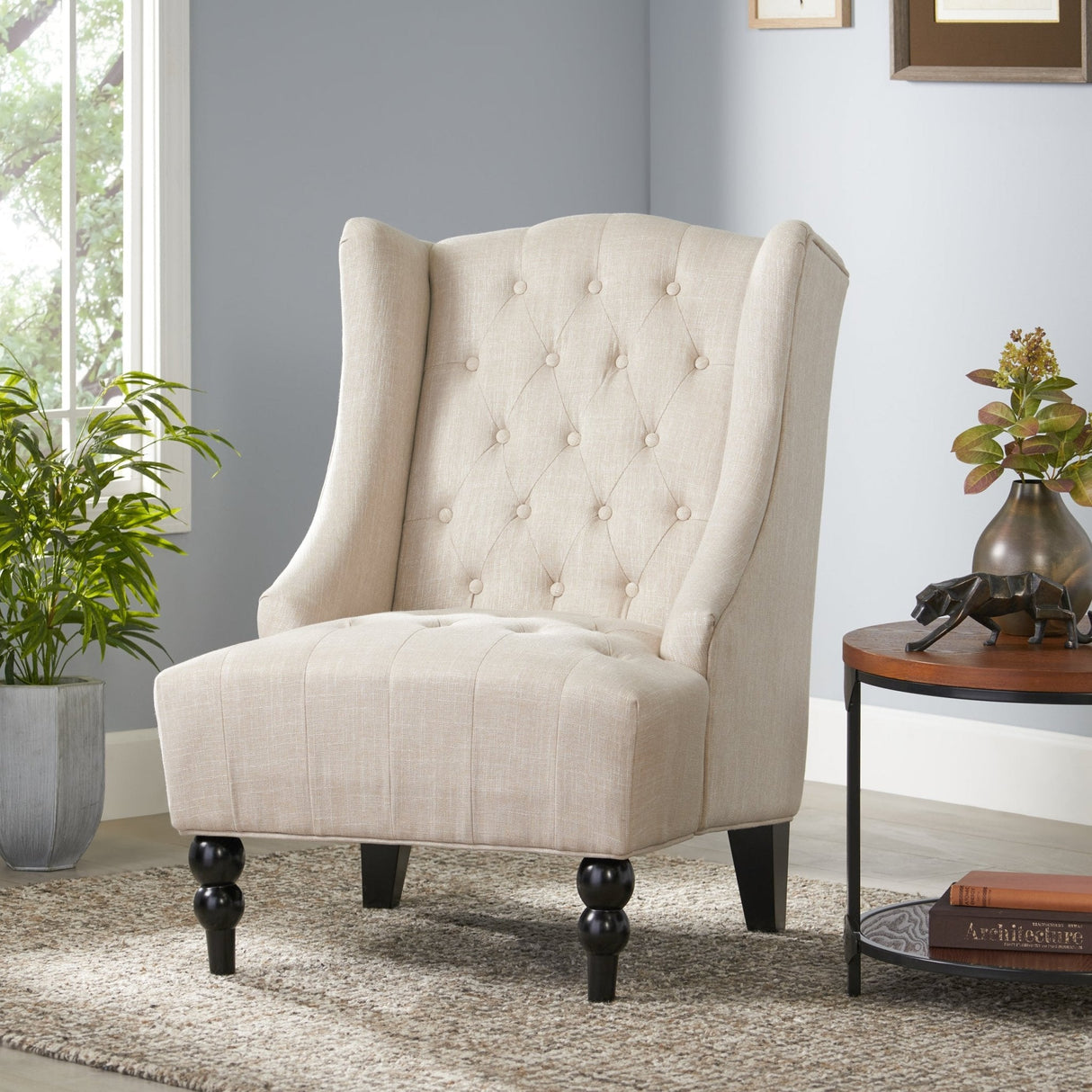 Upholstered Accent Chair with Diamond Tufted Wing Back - Accent Chairs