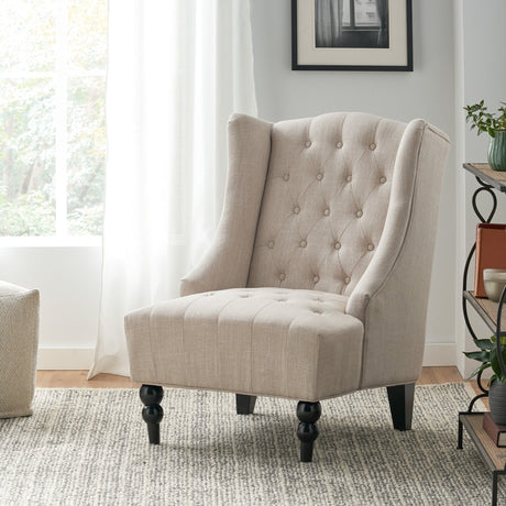 Upholstered Accent Chair with Diamond Tufted Wing Back - Accent Chairs