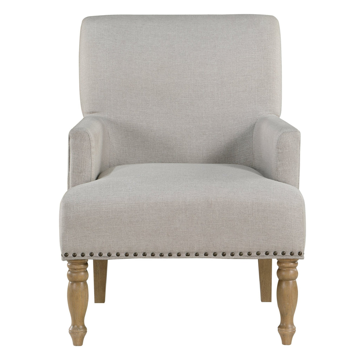 Upholstered Accent Chair with Recessed Arms, Nailhead Trim and Turned Legs - Accent Chairs
