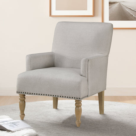 Upholstered Accent Chair with Recessed Arms, Nailhead Trim and Turned Legs - Accent Chairs