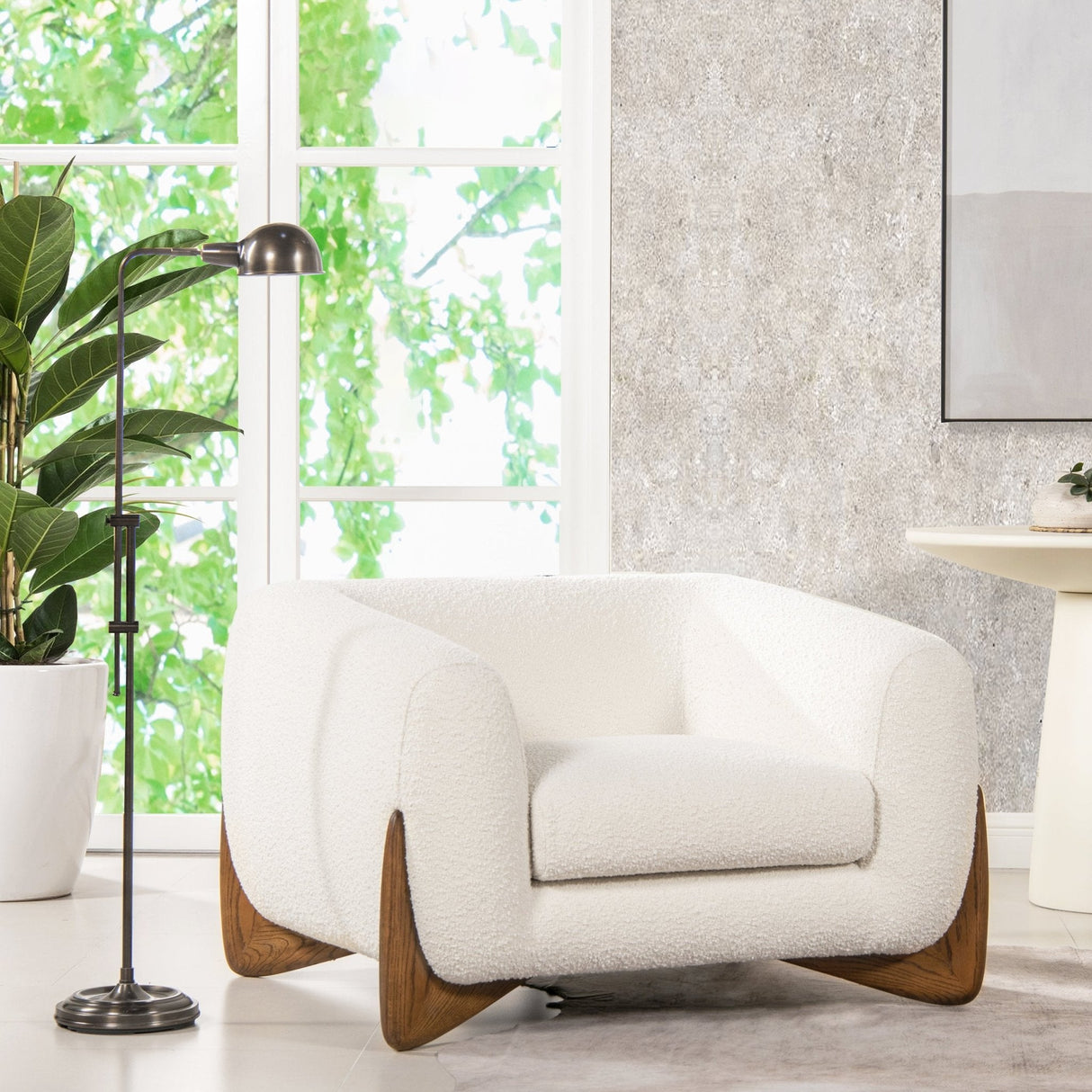 Upholstered Arm Chair with Wooden Base - Accent Chairs