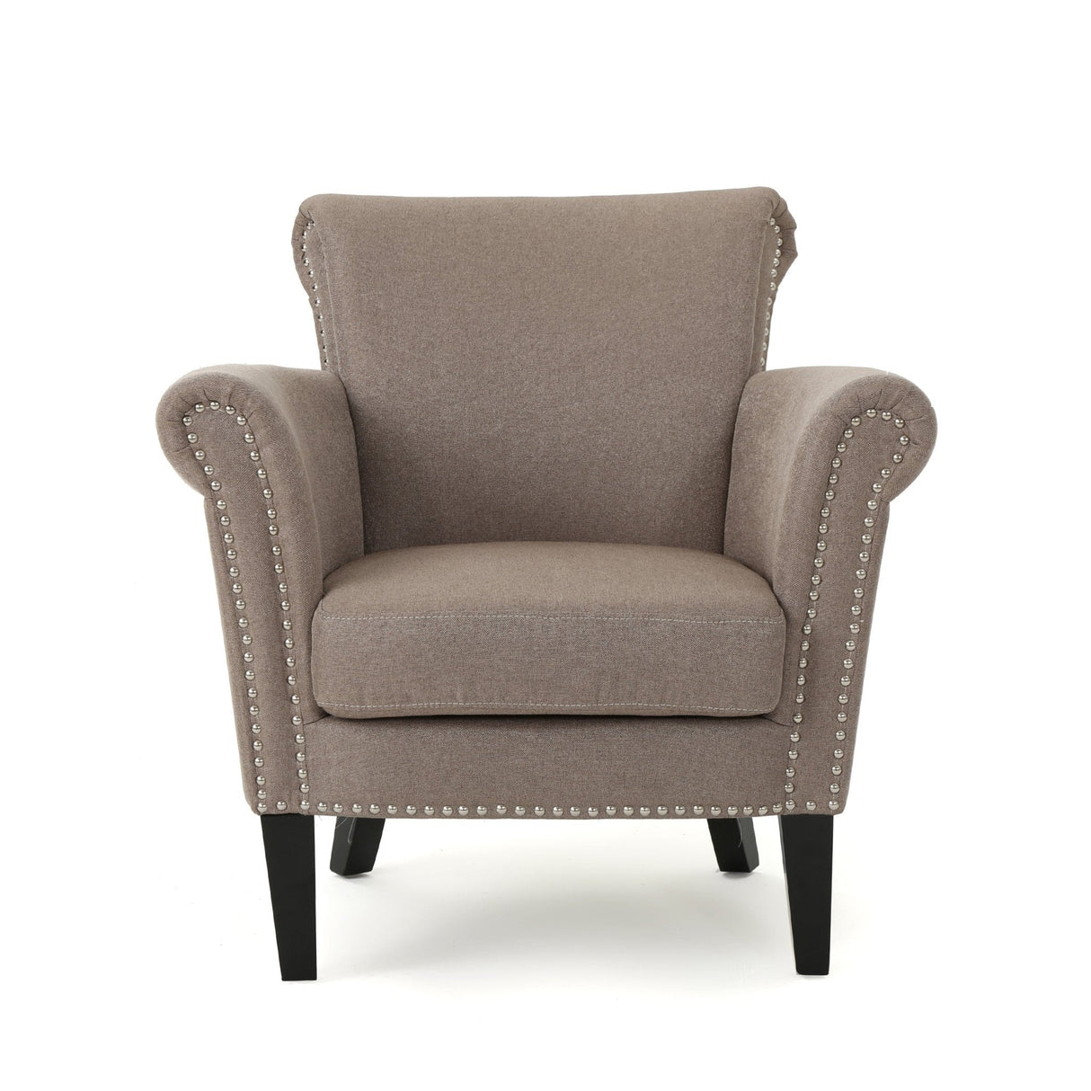 Upholstered Club Chair with Curved Design, Nailhead Trim and Rolled Armrests - Accent Chairs