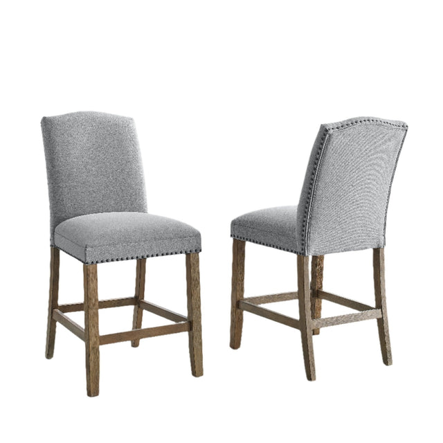 Upholstered Counter Chair with Nailhead Trim and Footrest, Set of 2 - Counter Stools
