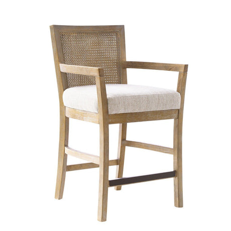 Upholstered Counter Stool with Cane Back and Open Arm Design - Counter Stools