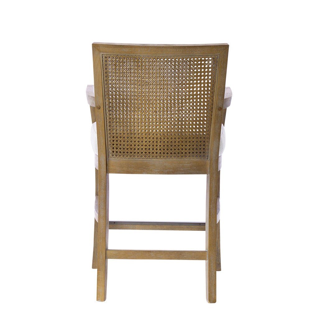 Upholstered Counter Stool with Cane Back and Open Arm Design - Counter Stools
